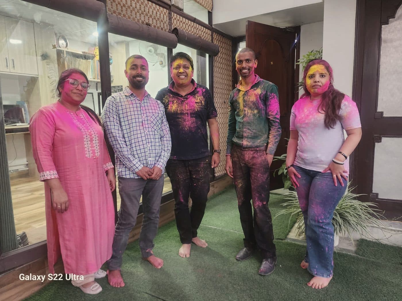 The team after Holi celebrations on the terrace