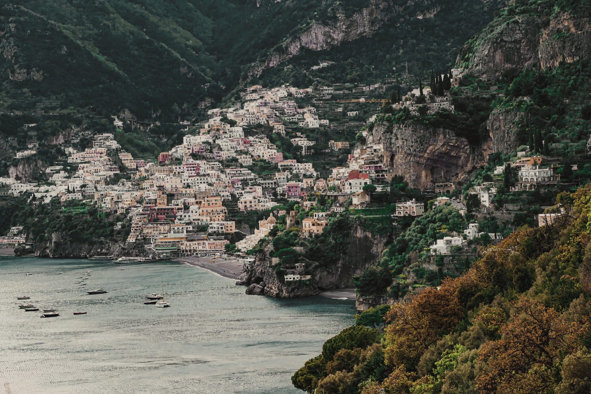 Positano tumbling down the cliffs to the sea on the Amalfi Coast